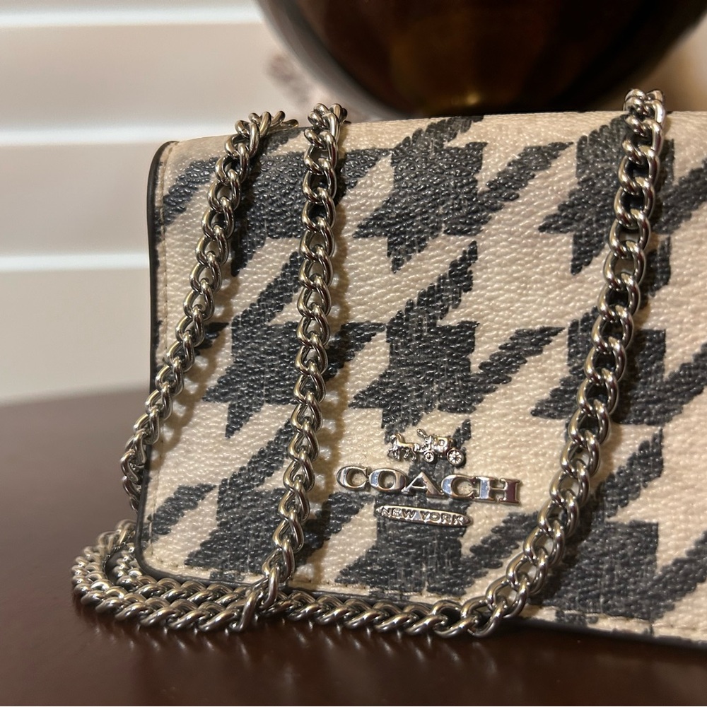 Coach Black and Cream Houndstooth Crossbody Bag